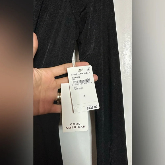 NWT GOOD AMERICAN Shimmer Long Sleeve Faux Wrap Dress In Black Size 0 (XS) - Picture 4 of 8